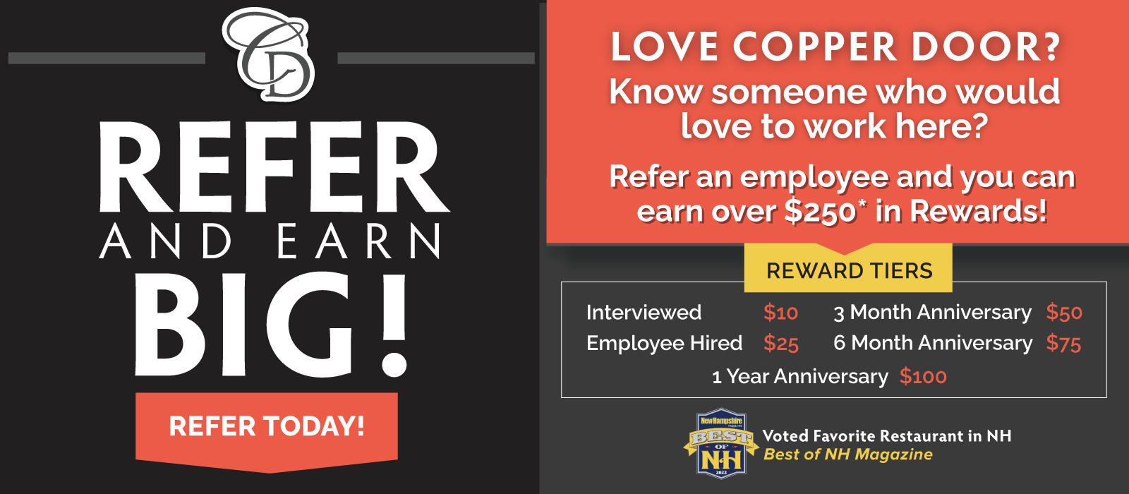 Refer an employee & you could earn over $250*