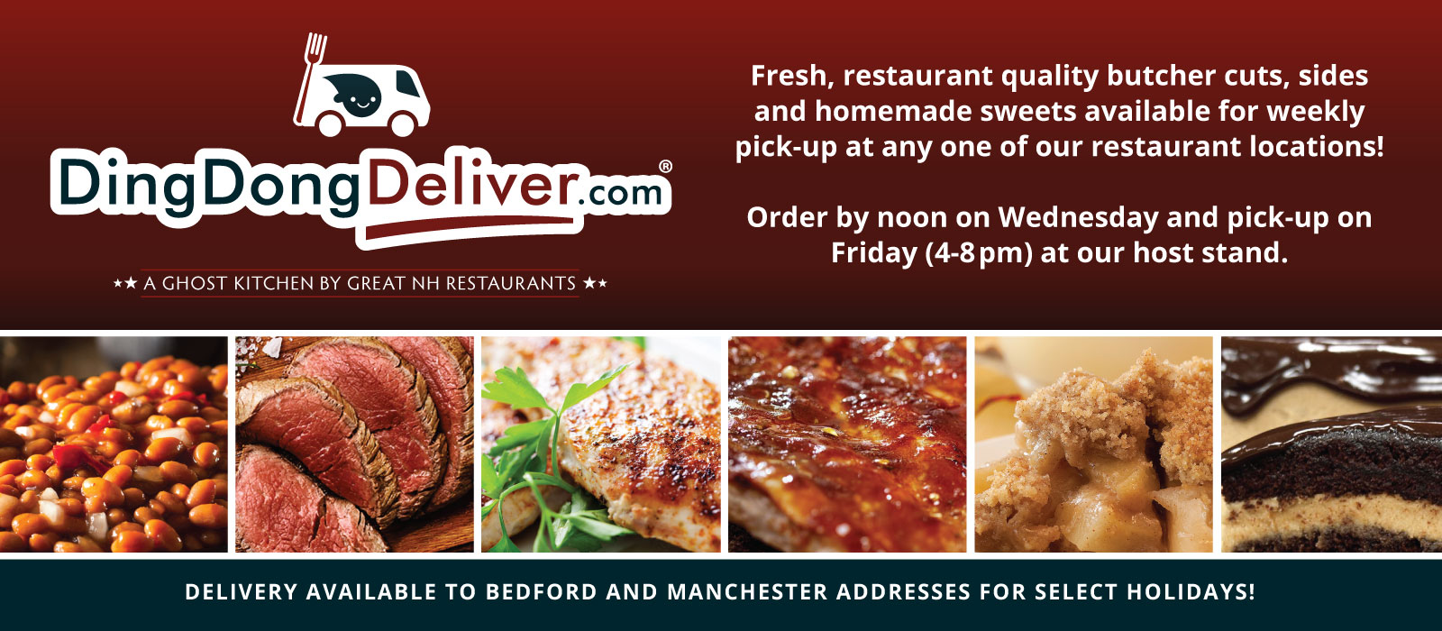 Fresh, restaurant quality butcher cuts, sides and homemade sweets available for weekly pick-up at any one of our restaurant locations!