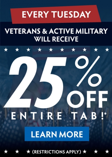 25% OFF For Veterans & Active Military Every Tuesday